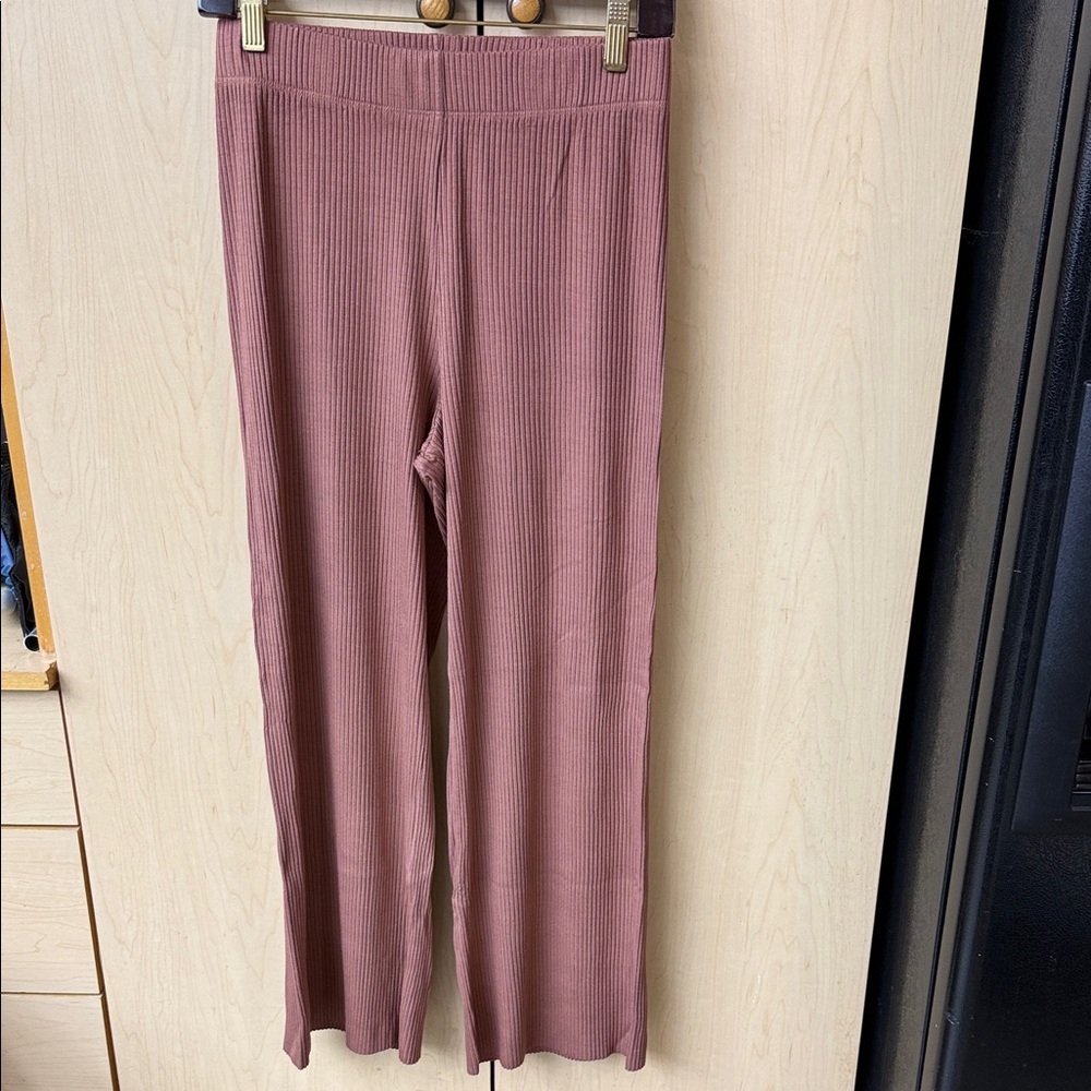 Enza Costa Mauve Ribbed Wide Leg Pants